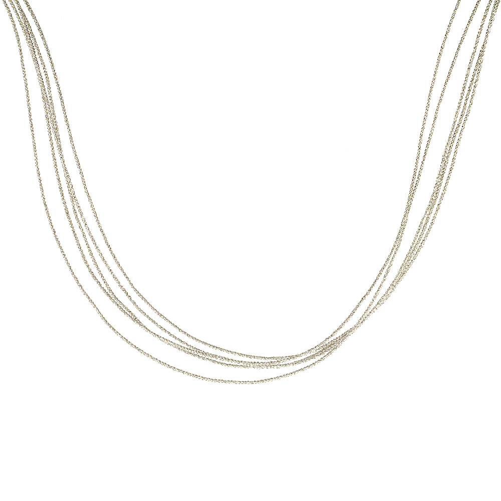 Japanese Silk Necklace 5 Strand Silver, Sterling Silver Clasp, 18 inch