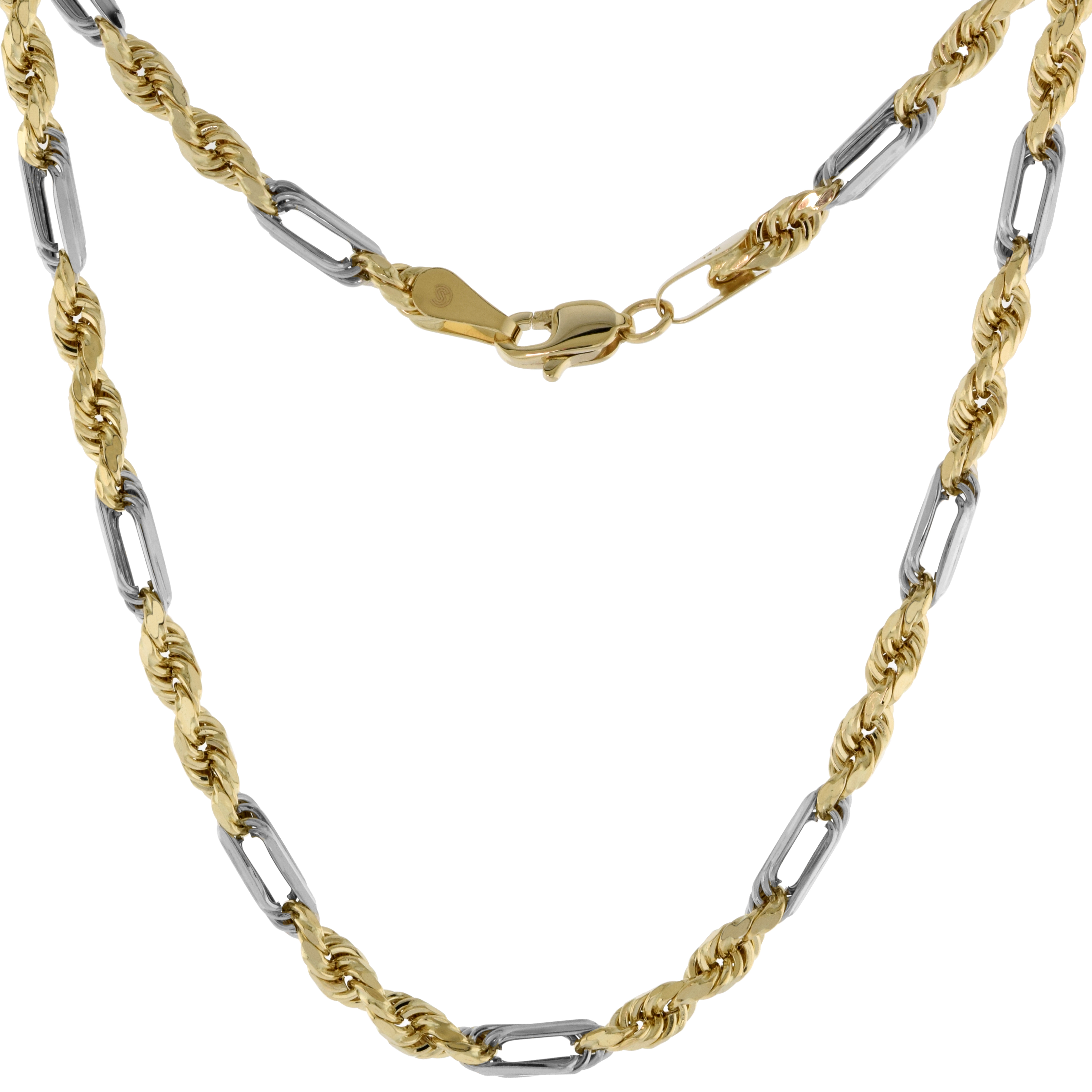 SEMI HOLLOW 14K 2-TONE GOLD 3.5MM MILANO ROPE FIGAROPE CHAIN NECKLACE & BRACELET FOR MEN & WOMEN HIGH POLISH 8-30 INCH