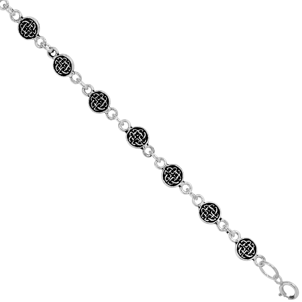 Dainty Sterling Silver Celtic Bracelet for Women and Girls, 1/4 wide 7.5 inch long