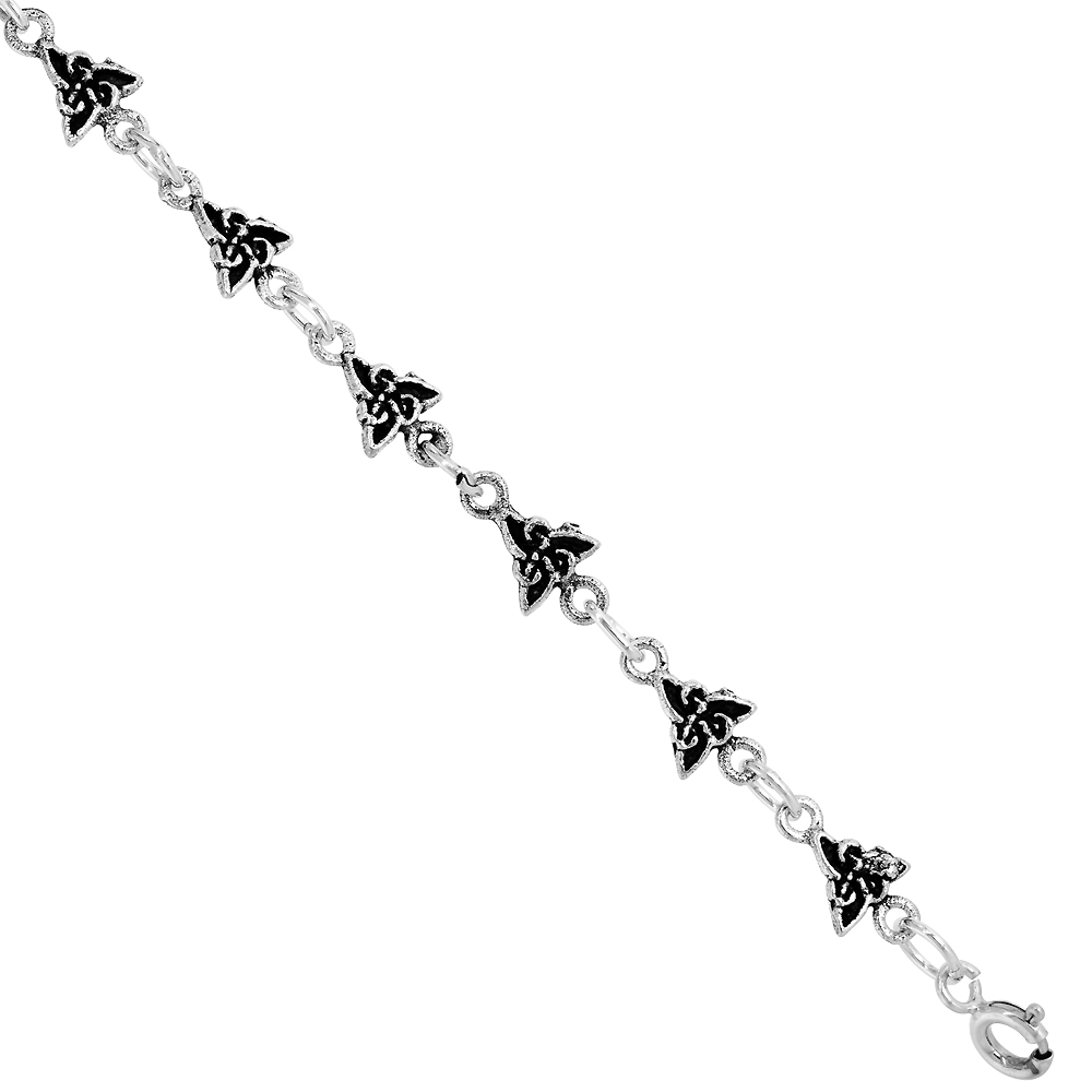 Dainty Sterling Silver Celtic Knot Triquetra Bracelet for Women and Girls, 1/4 wide 7.5 inch long