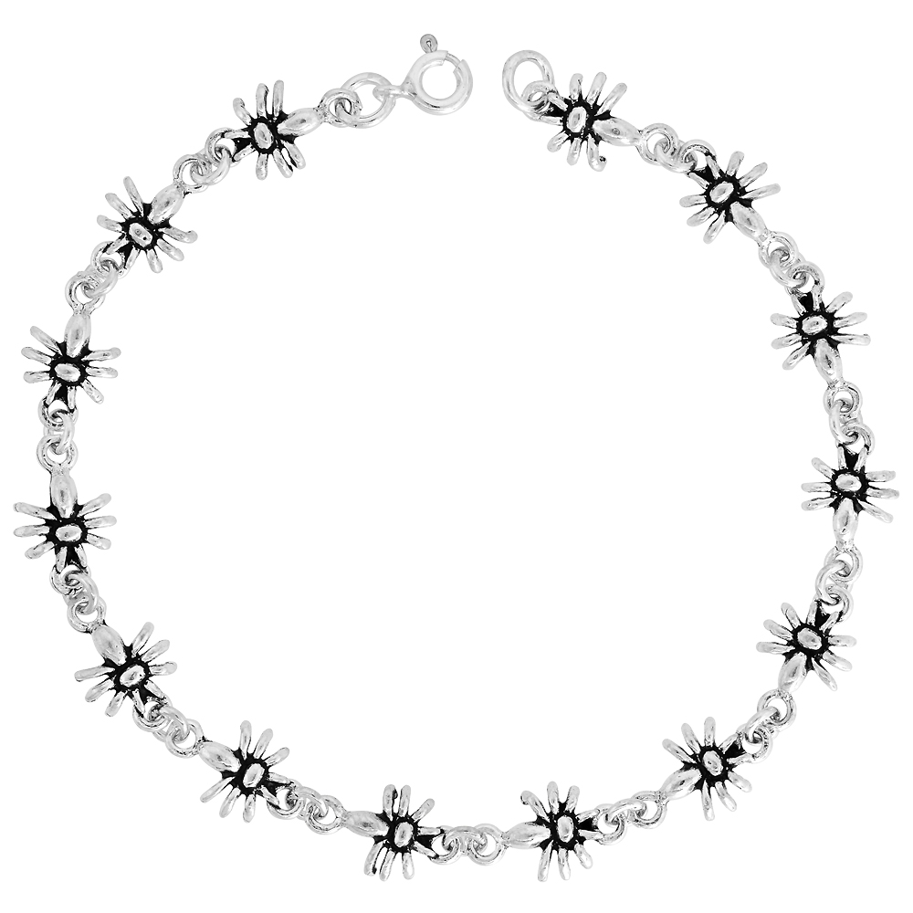 Dainty Sterling Silver Spider Bracelet for Women and Girls, 3/16 wide 7.5 inch long