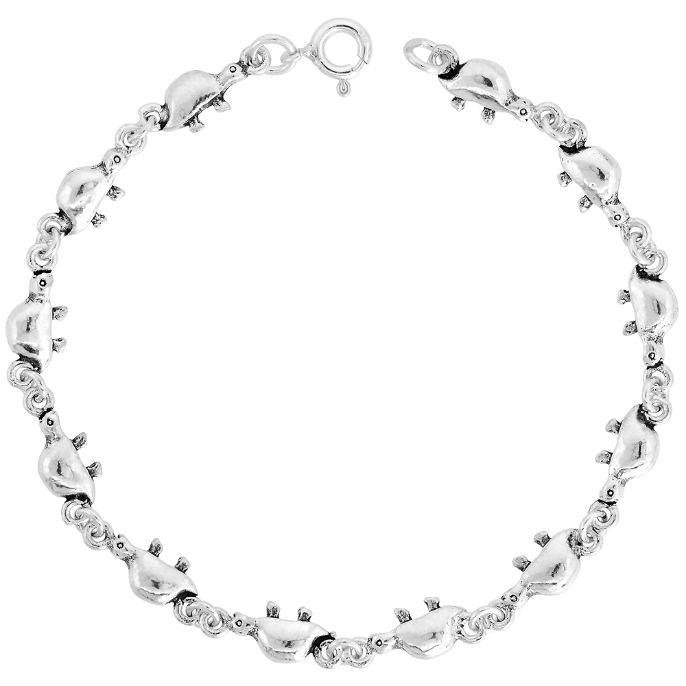 Dainty Sterling Silver Turtle Bracelet for Women and Girls, 1/4 wide 7.5 inch long