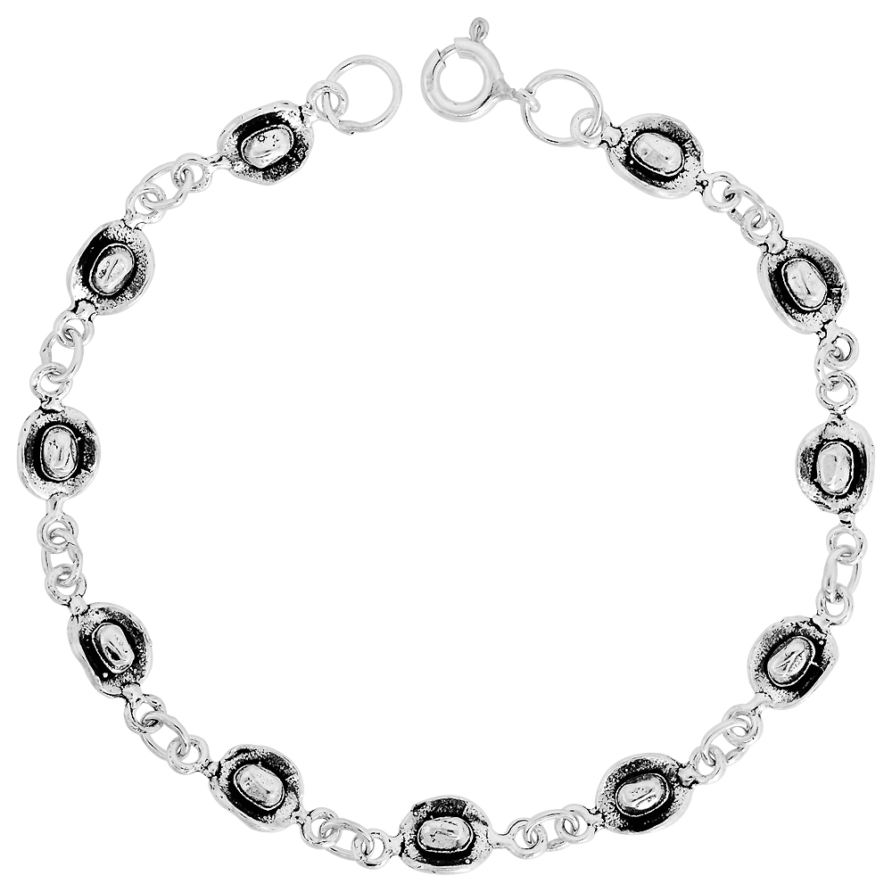 Dainty Sterling Silver Cowboy Hat Bracelet for Women and Girls, 1/4 wide 7.5 inch long