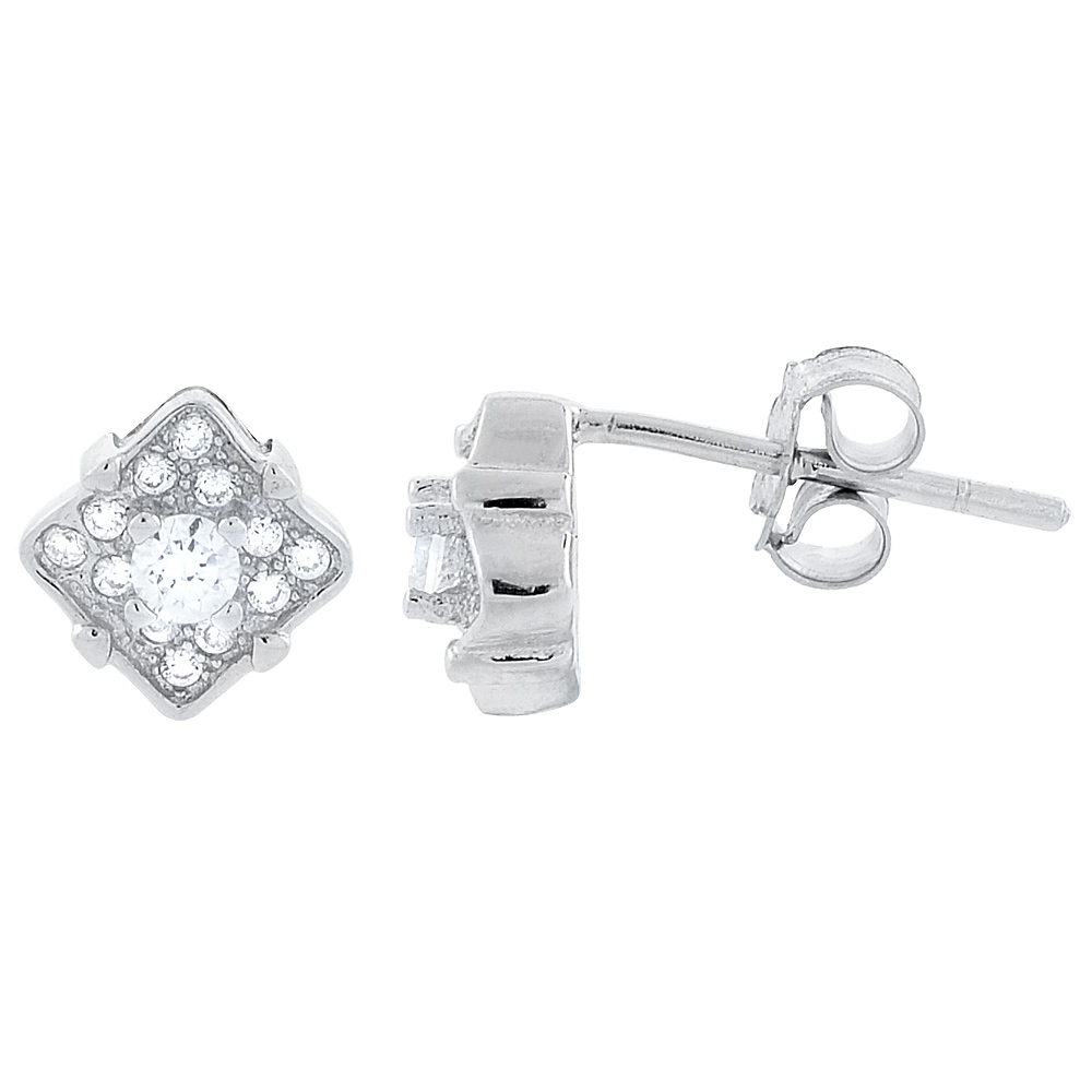 STERLING SILVER CUBIC ZIRCONIA MICRO PAVE ROUND STUD EARRINGS 1/4 INCH WIDE