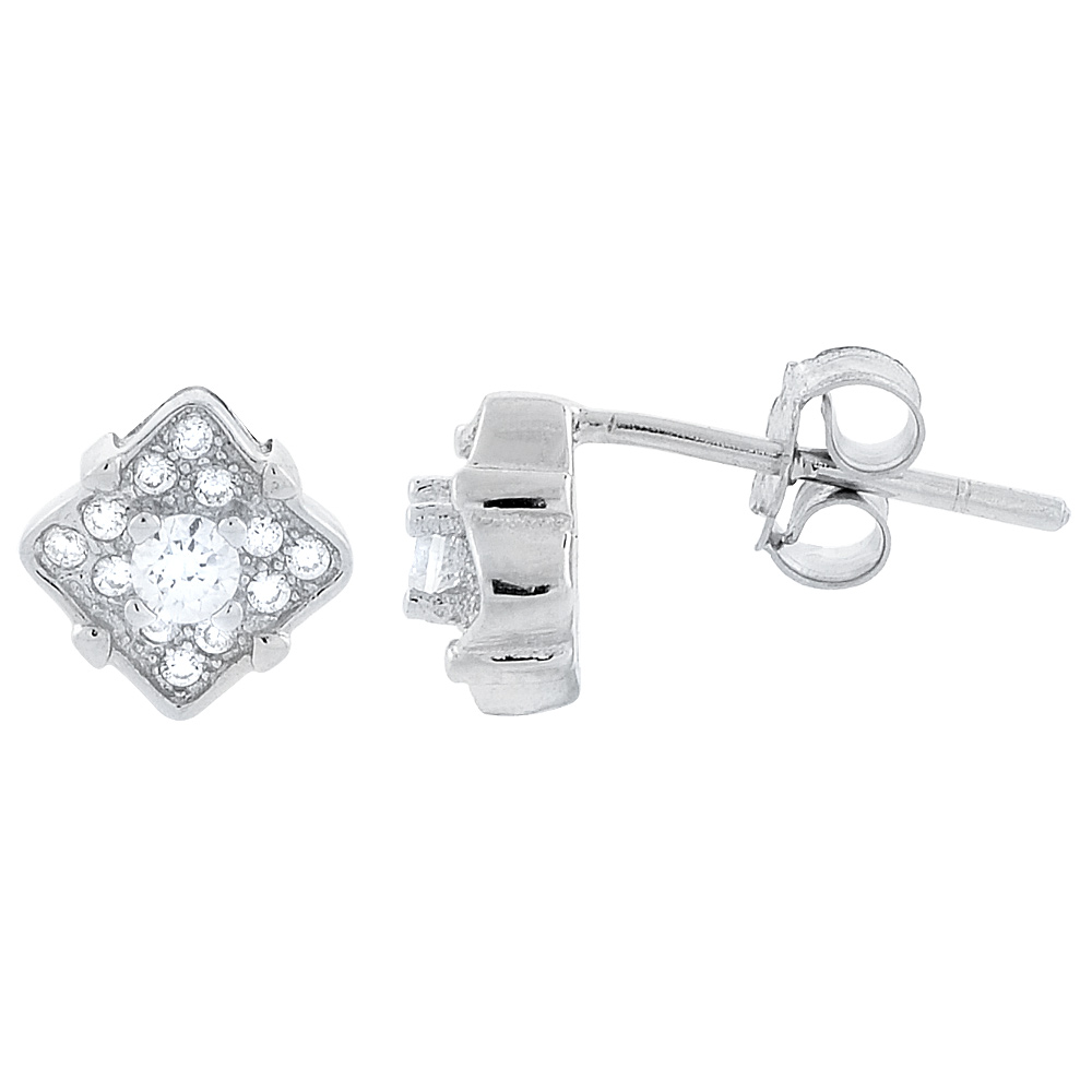 Sterling Silver Cubic Zirconia Micro Pave Round Stud Earrings 1/4 inch wide