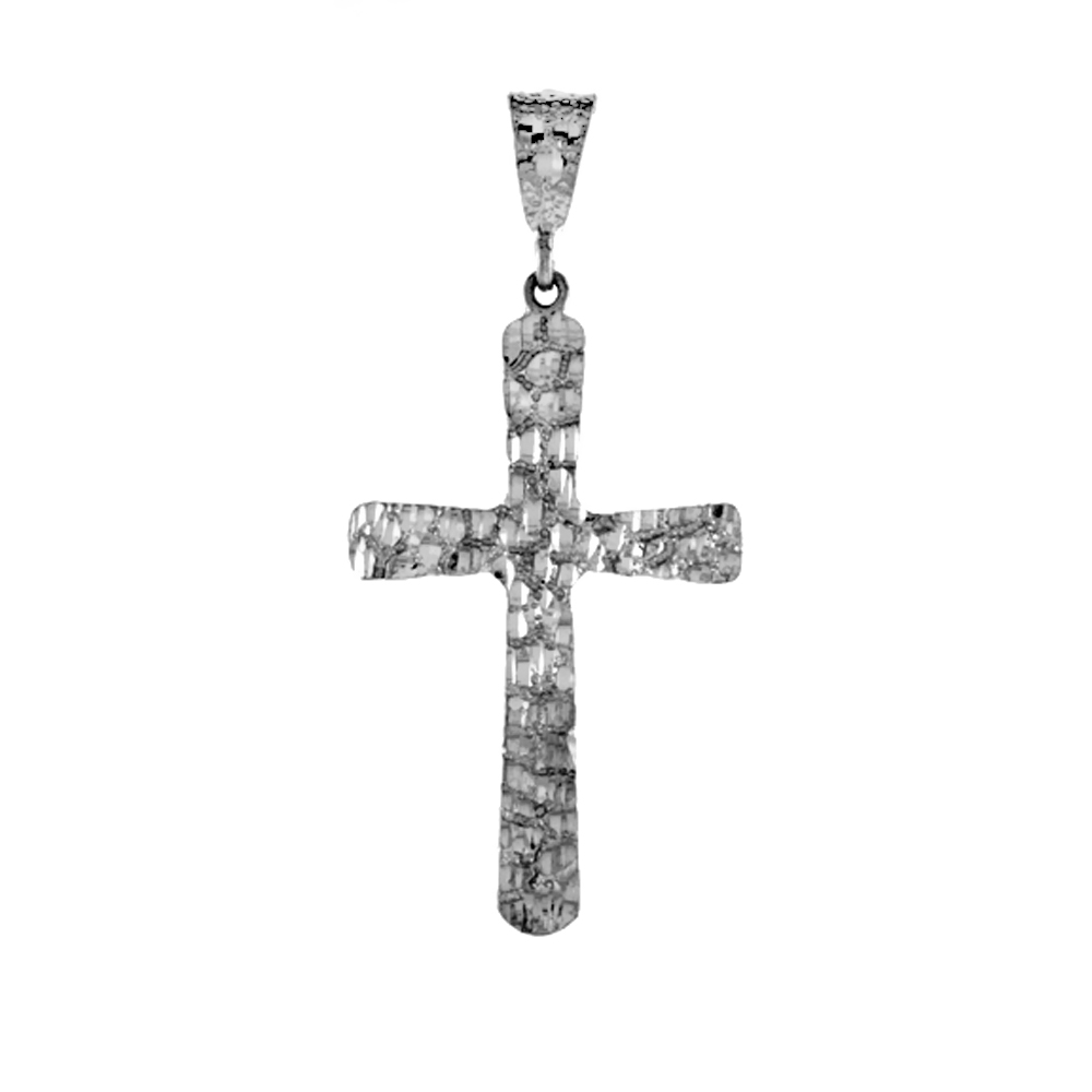 2 1/4 INCH STERLING SILVER NUGGET CROSS PENDANT