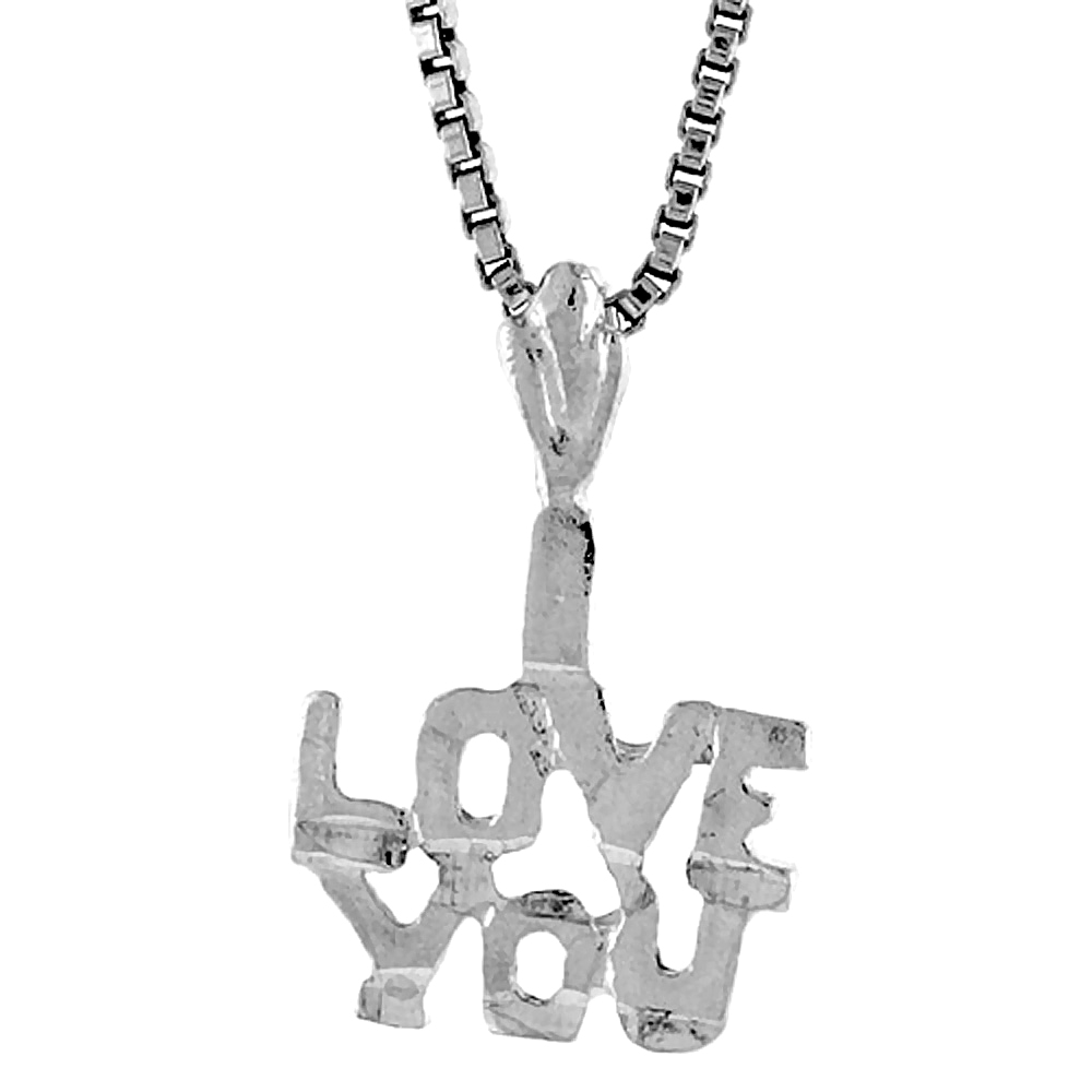 STERLING SILVER SMALL I LOVE YOU WORD PENDANT, 1/2 INCH TALL