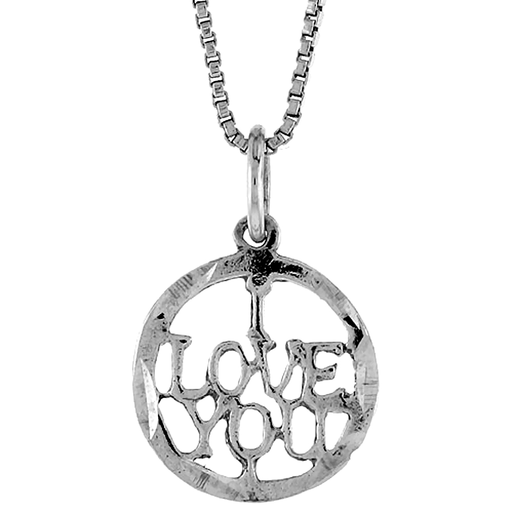 STERLING SILVER I LOVE YOU WORD PENDANT, 1/2 INCH TALL