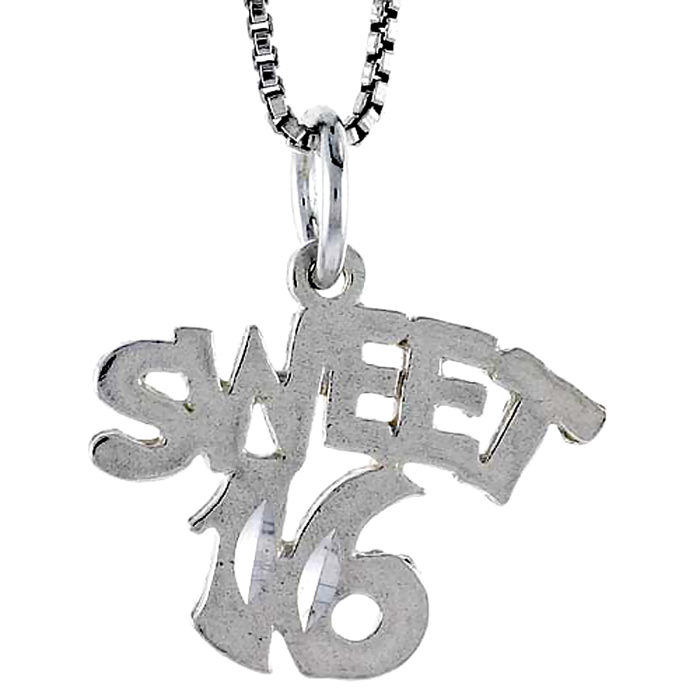 STERLING SILVER SWEET 16 WORD PENDANT, 1/2 INCH TALL