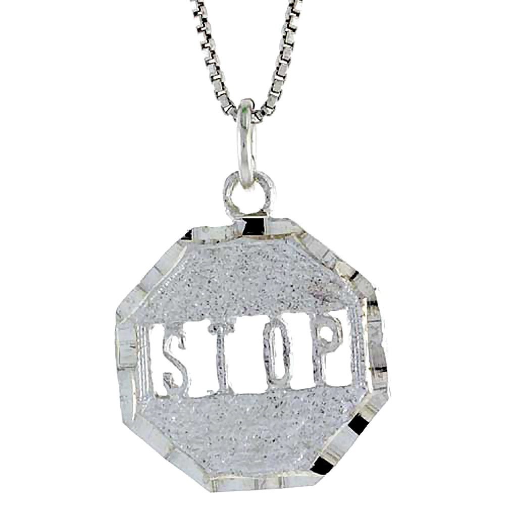 STERLING SILVER STOP SIGN PENDANT, 7/8 INCH TALL