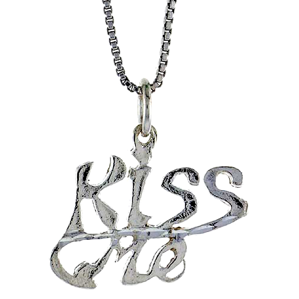 STERLING SILVER KISS ME WORD PENDANT, 3/4 INCH TALL
