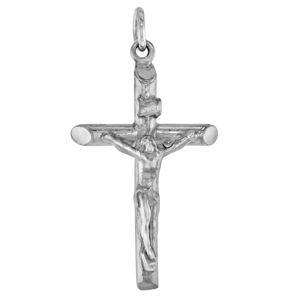 STERLING SILVER TUBE CRUCIFIX PENDANT, 1 1/2 INCH