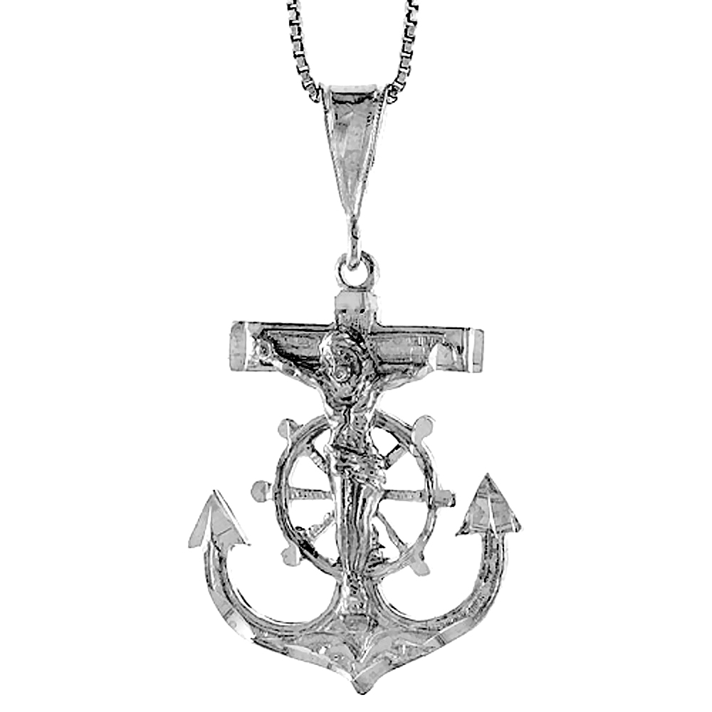 STERLING SILVER MARINERS ANCHOR CROSS PENDANT, 1 1/4 INCH