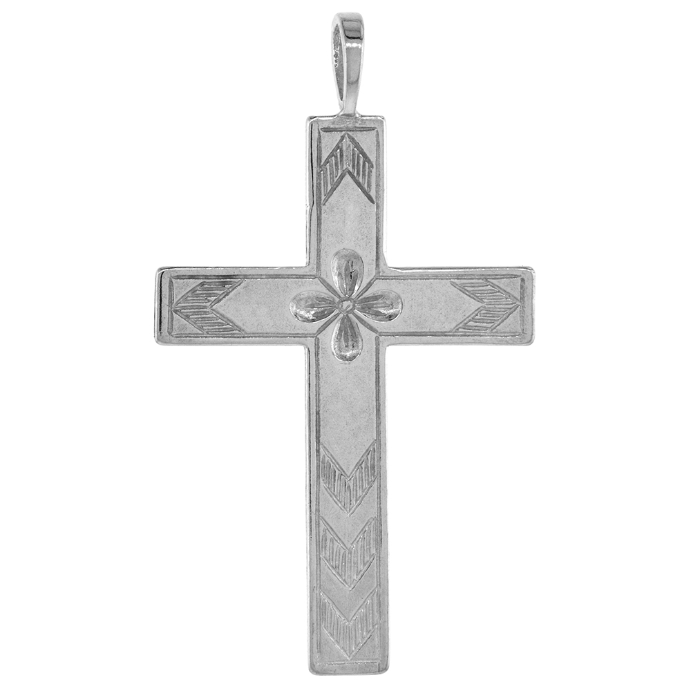 1 3/4 INCH STERLING SILVER LARGE CROSS PENDANT ROSE OF SHARON