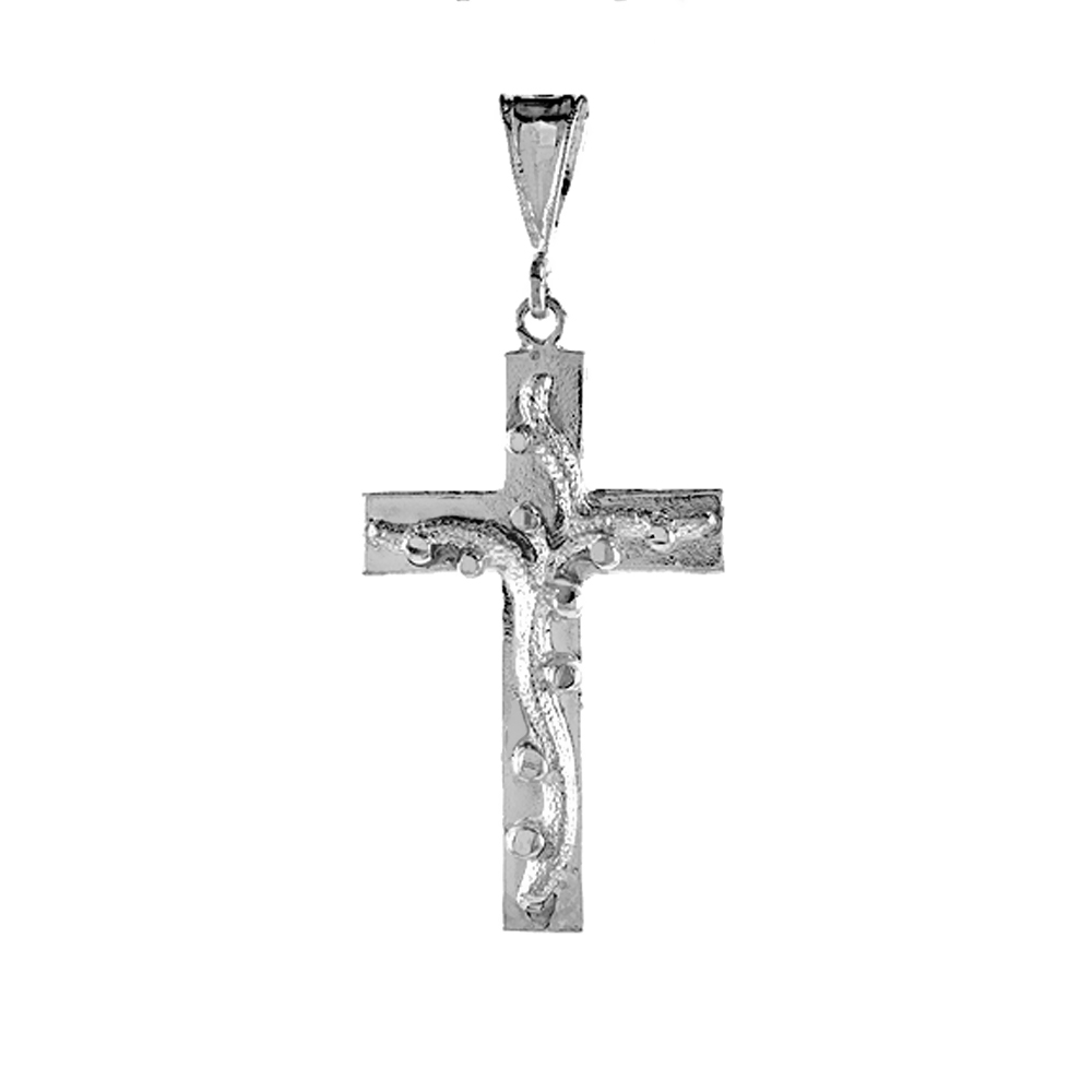 1 5/8 INCH STERLING SILVER CROSS PENDANT VINE MOTIF