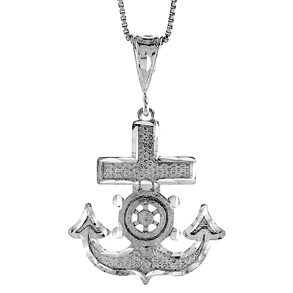 STERLING SILVER ANCHOR PENDANT, 1 1/4 INCH
