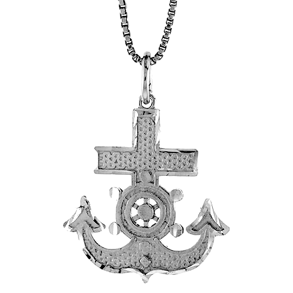 STERLING SILVER MARINERS ANCHOR CROSS PENDANT, 1 INCH