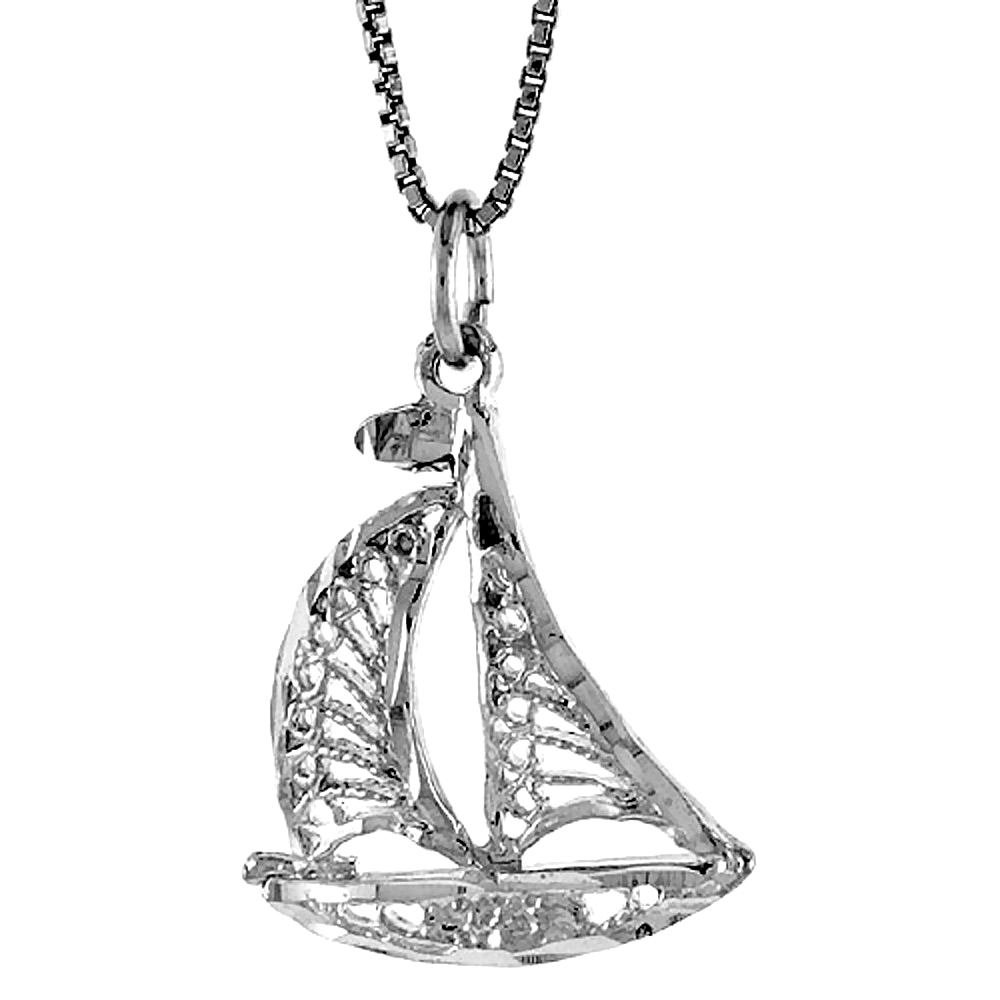 STERLING SILVER SAILBOAT PENDANT, 7/8 INCH