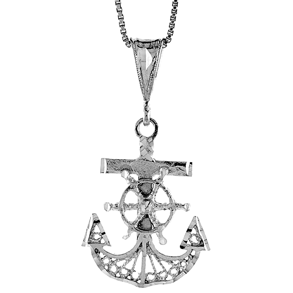 STERLING SILVER MARINERS ANCHOR CROSS PENDANT FILIGREE, 1 INCH