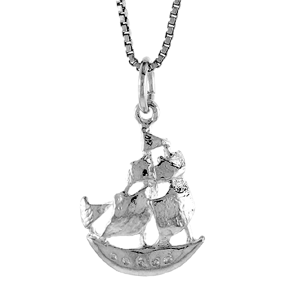 STERLING SILVER SHIP PENDANT, 3/4 INCH
