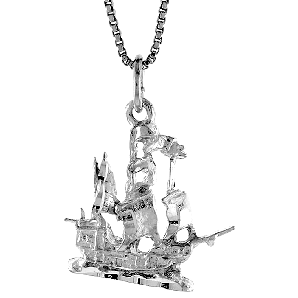 STERLING SILVER TALL SHIP PENDANT, 3/4 INCH