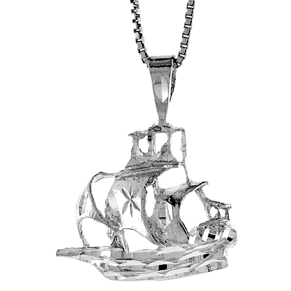 STERLING SILVER TALL SHIP PENDANT, 3/4 INCH