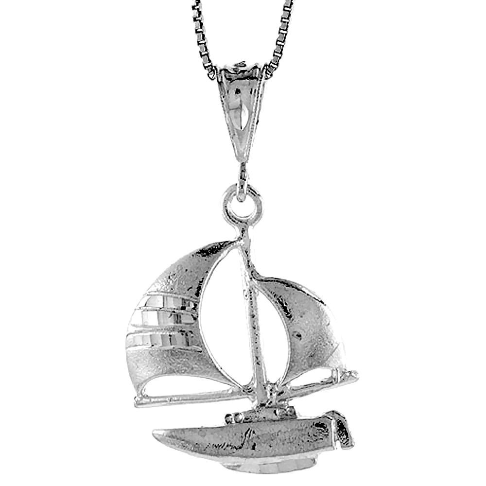 STERLING SILVER SAILBOAT PENDANT, 1 1/16 INCH