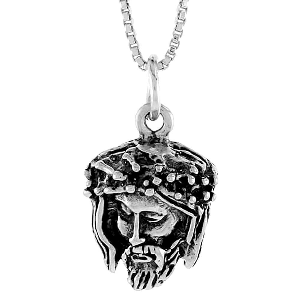 STERLING SILVER CHRIST WITH CROWN OF THORNS PENDANT, 3/4 INCH