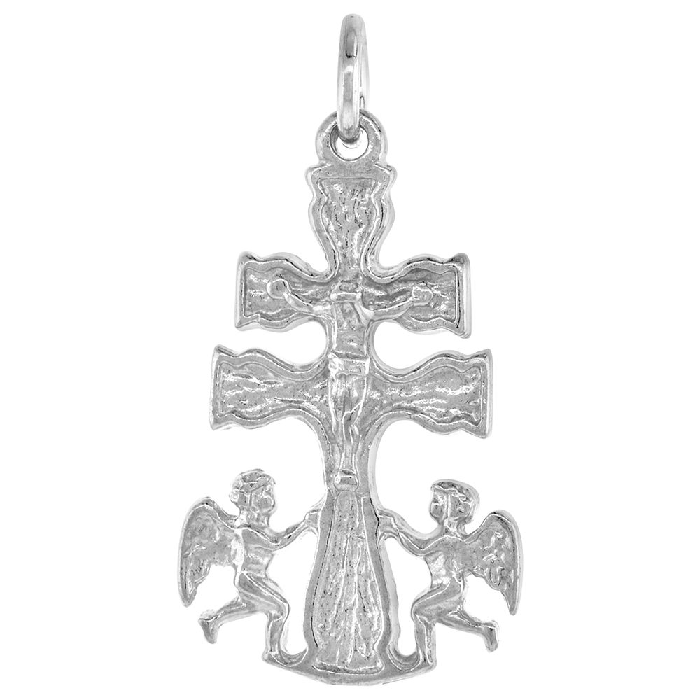 SMALL STERLING SILVER CARABACA CROSS PENDANT WOMEN MEN 1 INCH
