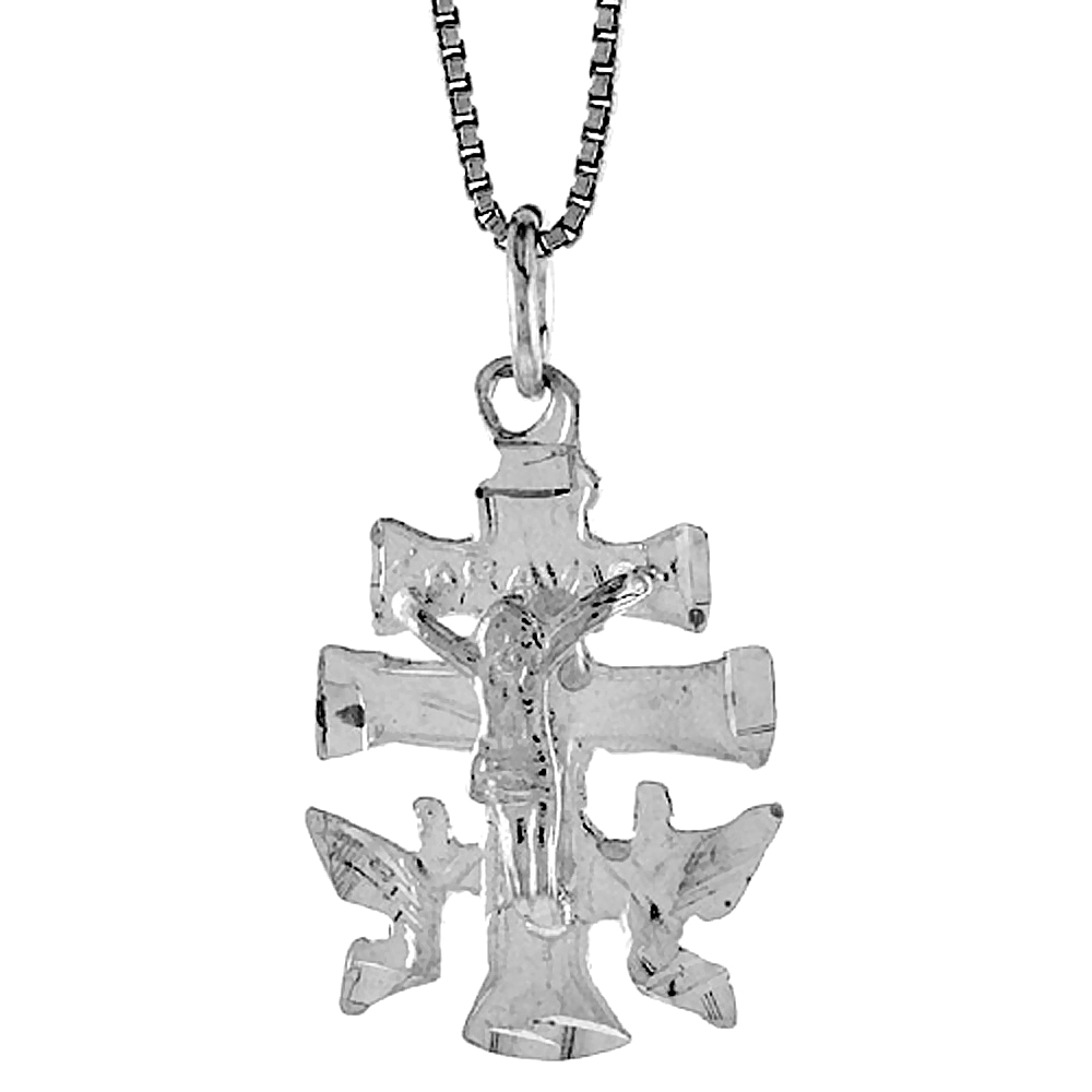 STERLING SILVER CARABACA CROSS PENDANT, 7/8 INCH