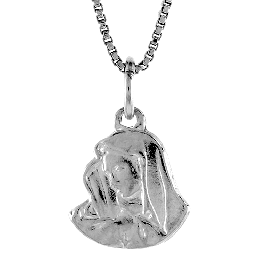STERLING SILVER TINY VIRGIN MARY PENDANT, 1/2 INCH