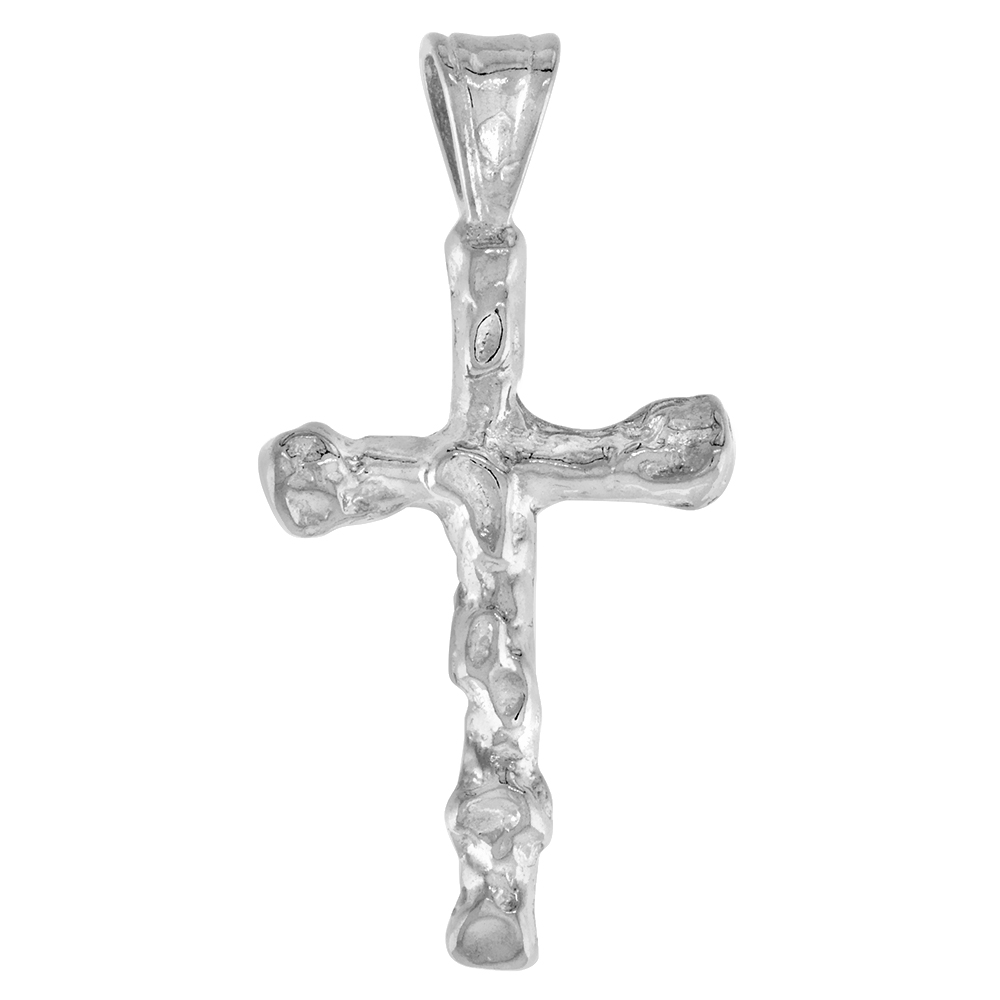 1 1/4 INCH STERLING SILVER NUGGET CROSS PENDANT