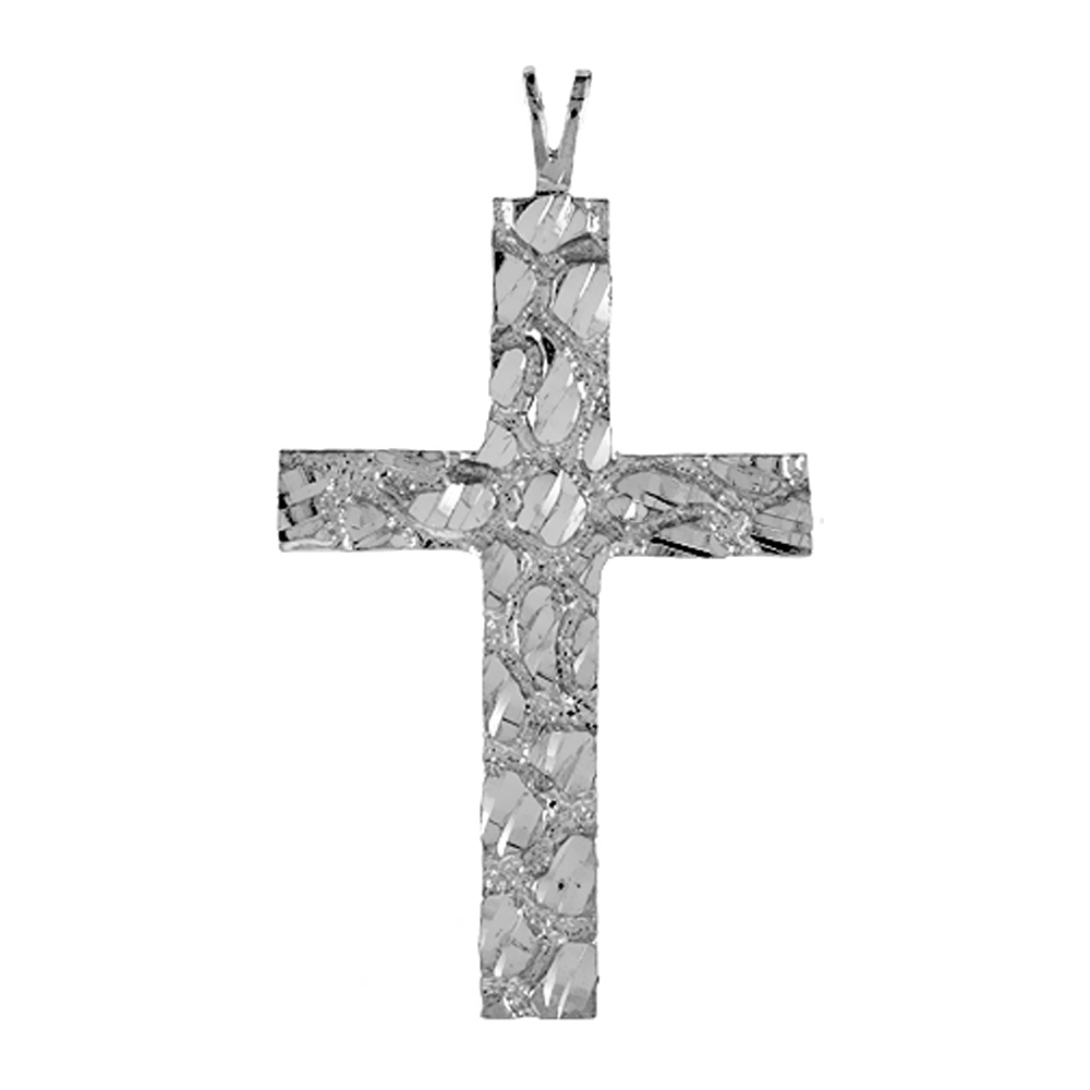 1 3/4 INCH STERLING SILVER NUGGET CROSS PENDANT