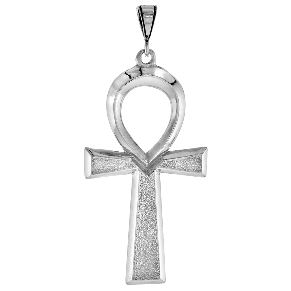 Sterling Silver Large Egyptian Ankh Pendant, 2 1 inch