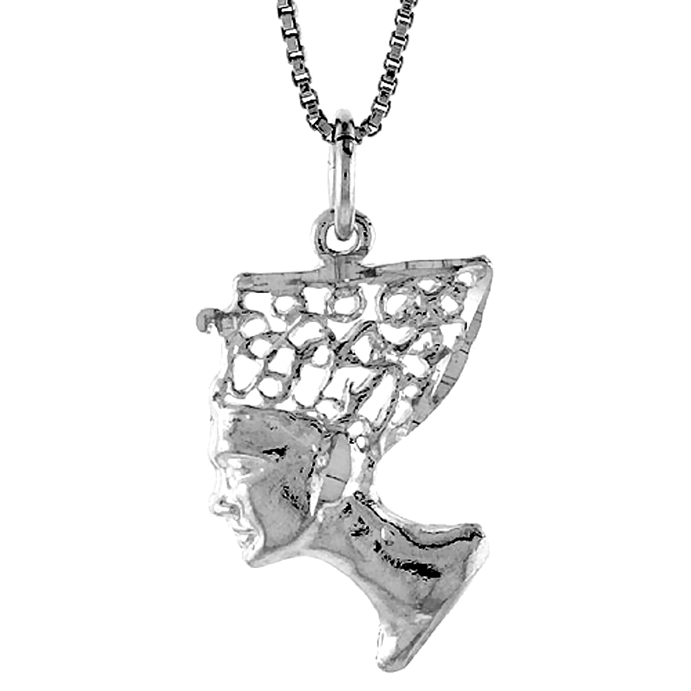 STERLING SILVER QUEEN NEFERTITI OF EGYPT PENDANT, 3/4 INCH