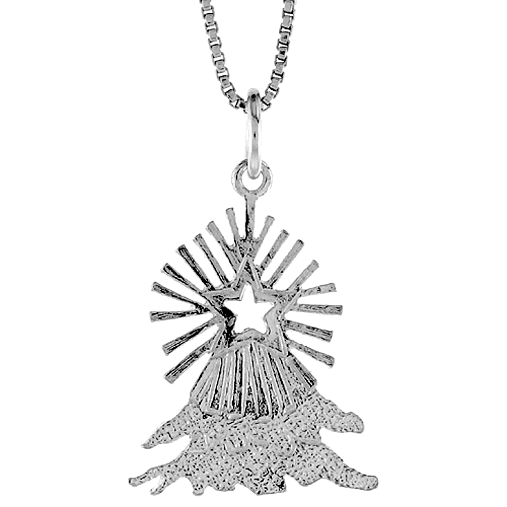 STERLING SILVER CHRISTMAS STAR PENDANT, 7/8 INCH