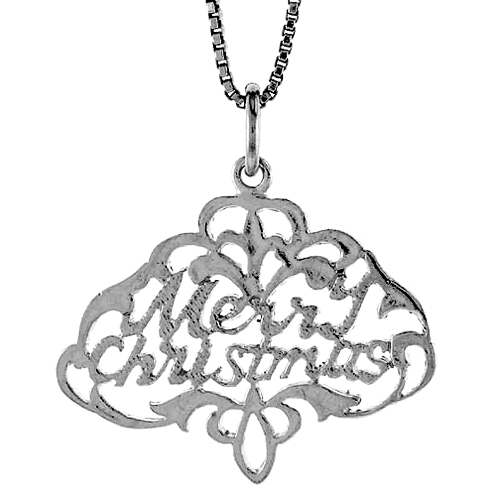 STERLING SILVER MERRY CHRISTMAS PENDANT, 3/4 INCH