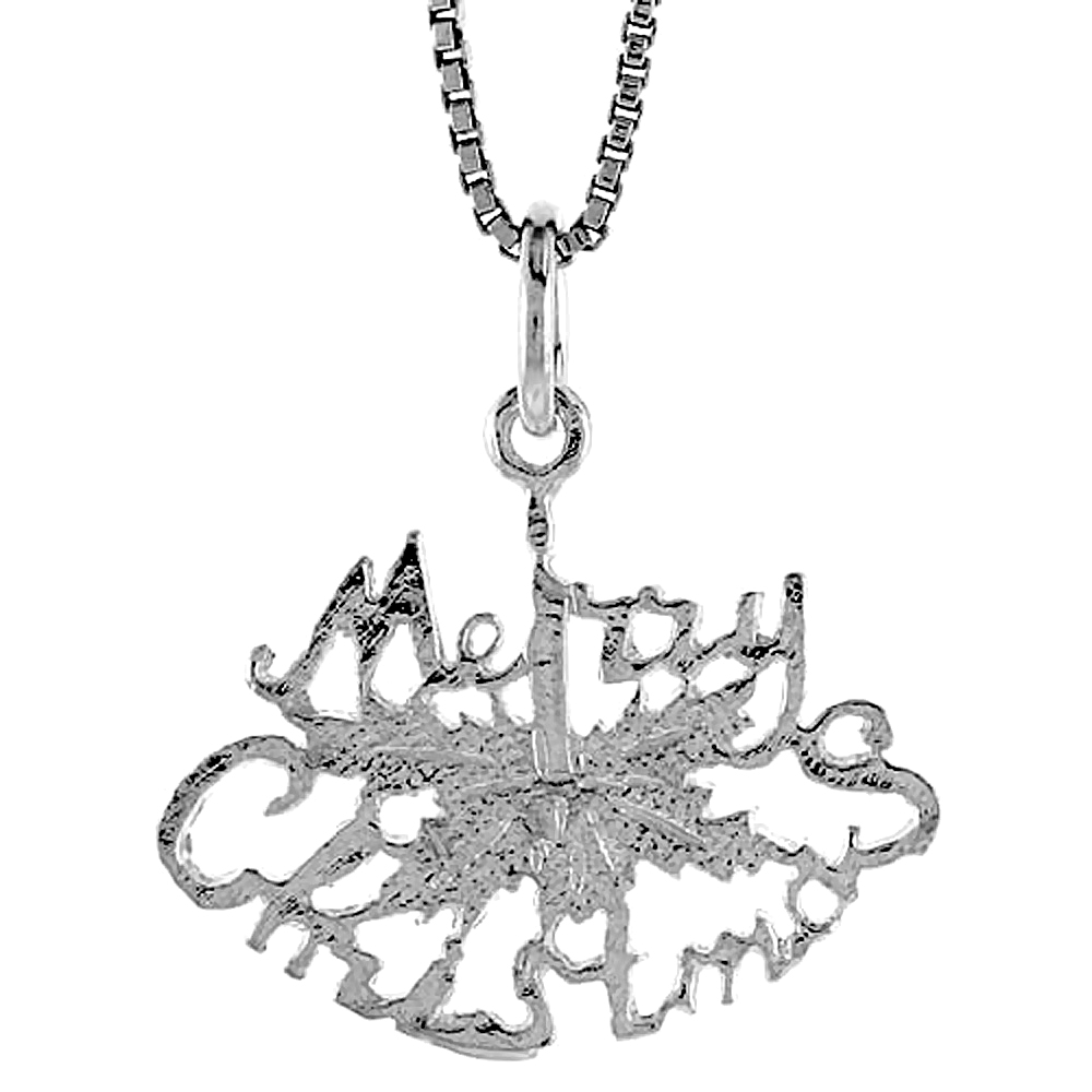STERLING SILVER MERRY CHRISTMAS PENDANT, 5/8 INCH
