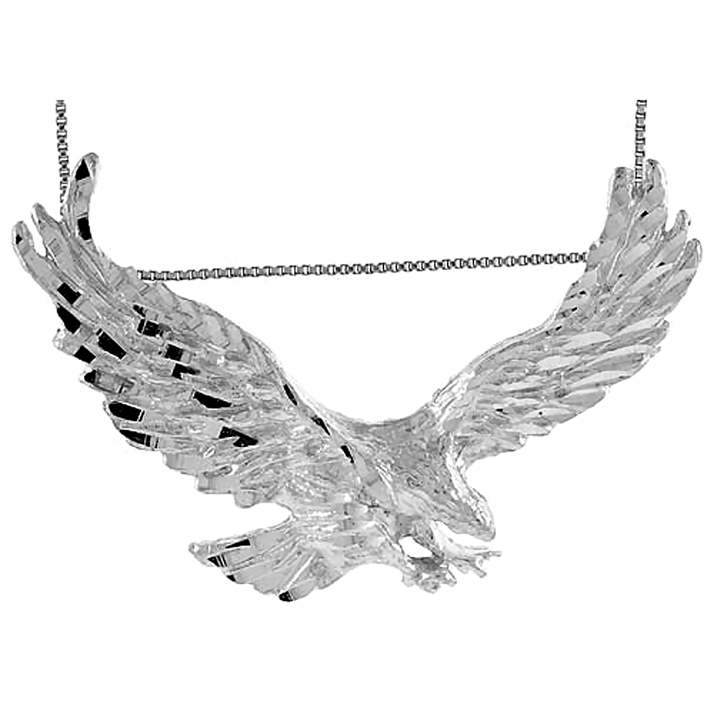 STERLING SILVER LARGE EAGLE PENDANT, 2 1/2 INCH WIDE