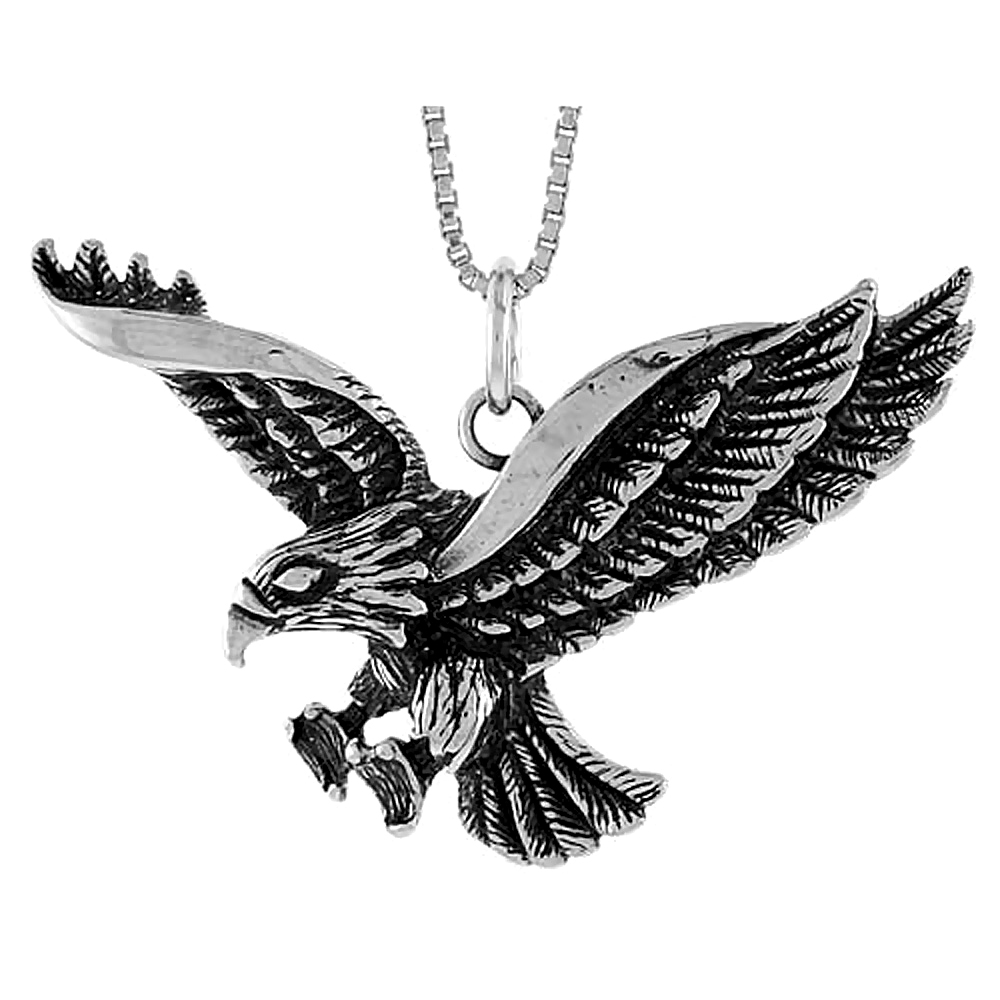 STERLING SILVER EAGLE PENDANT, 1 1/2 X 3/4 INCH