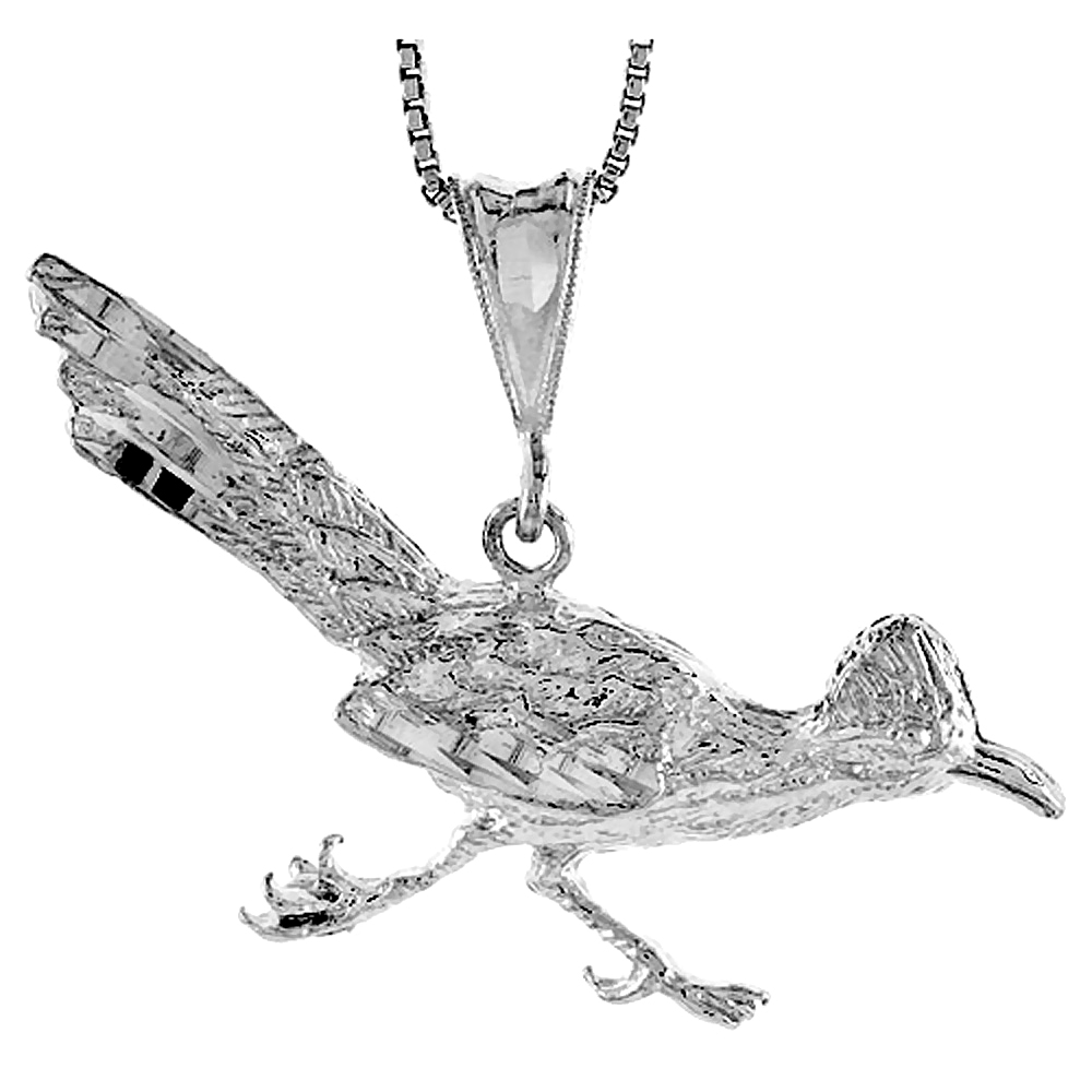 STERLING SILVER ROADRUNNER PENDANT, 1 3/4 INCH WIDE