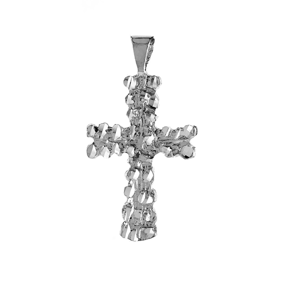 1 3/8 INCH STERLING SILVER NUGGET CROSS PENDANT