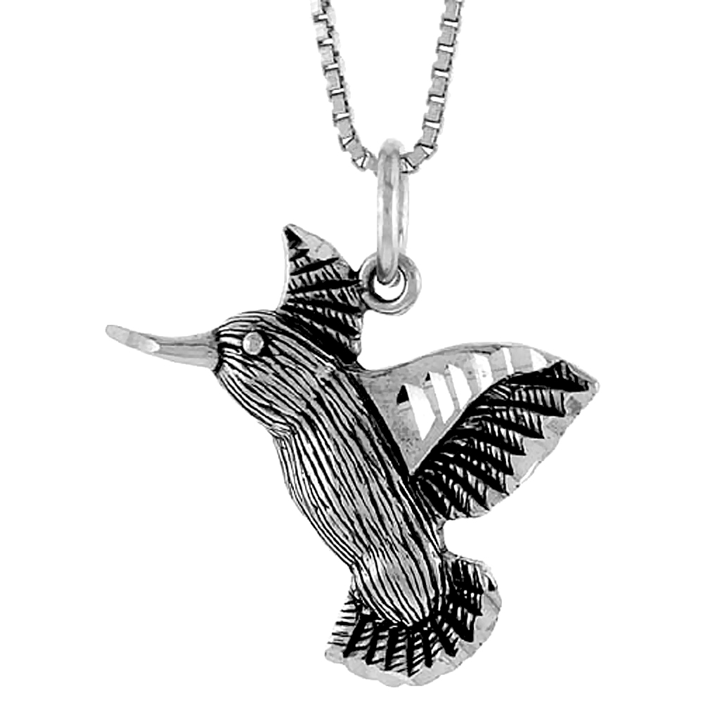 STERLING SILVER HUMMINGBIRD PENDANT, 3/4 INCH