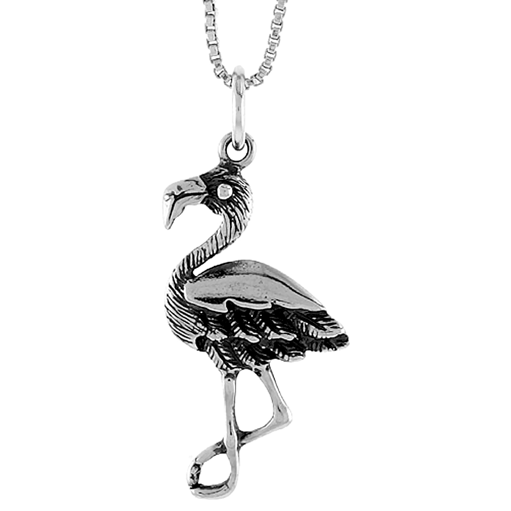 STERLING SILVER FLAMINGO PENDANT, 1 1/8 INCH TALL