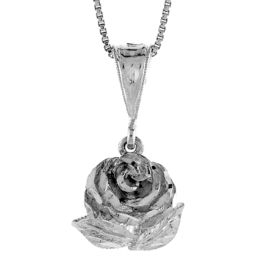 STERLING SILVER ROSE PENDANT, 5/8 INCH TALL