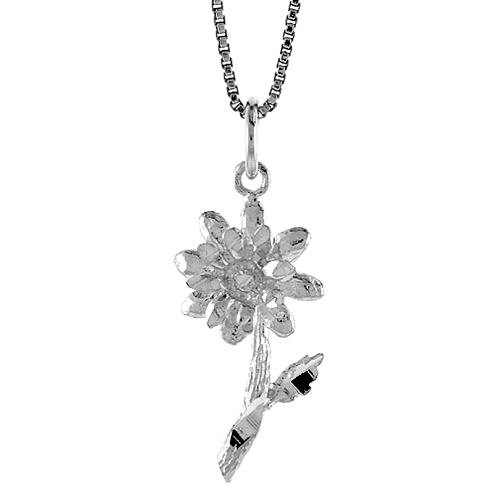 STERLING SILVER FLOWER PENDANT, 7/8 INCH TALL