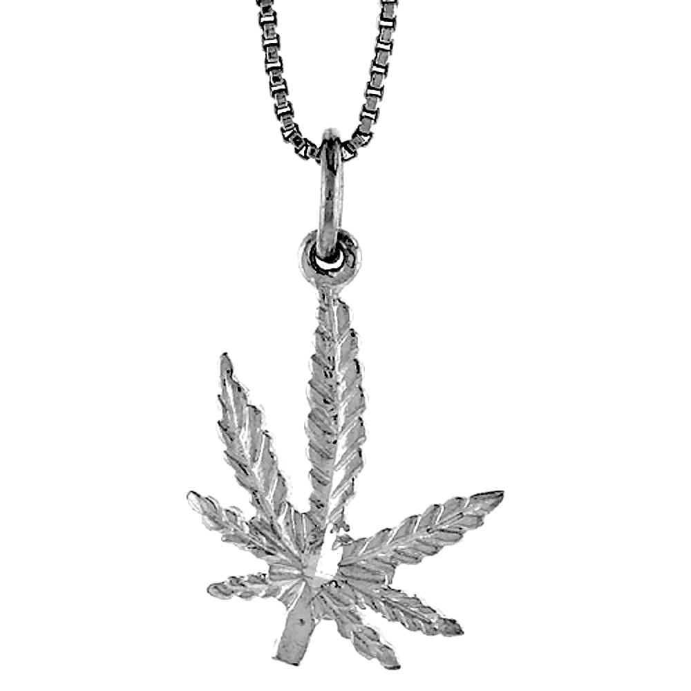 STERLING SILVER POT LEAF PENDANT, 3/4 INCH TALL