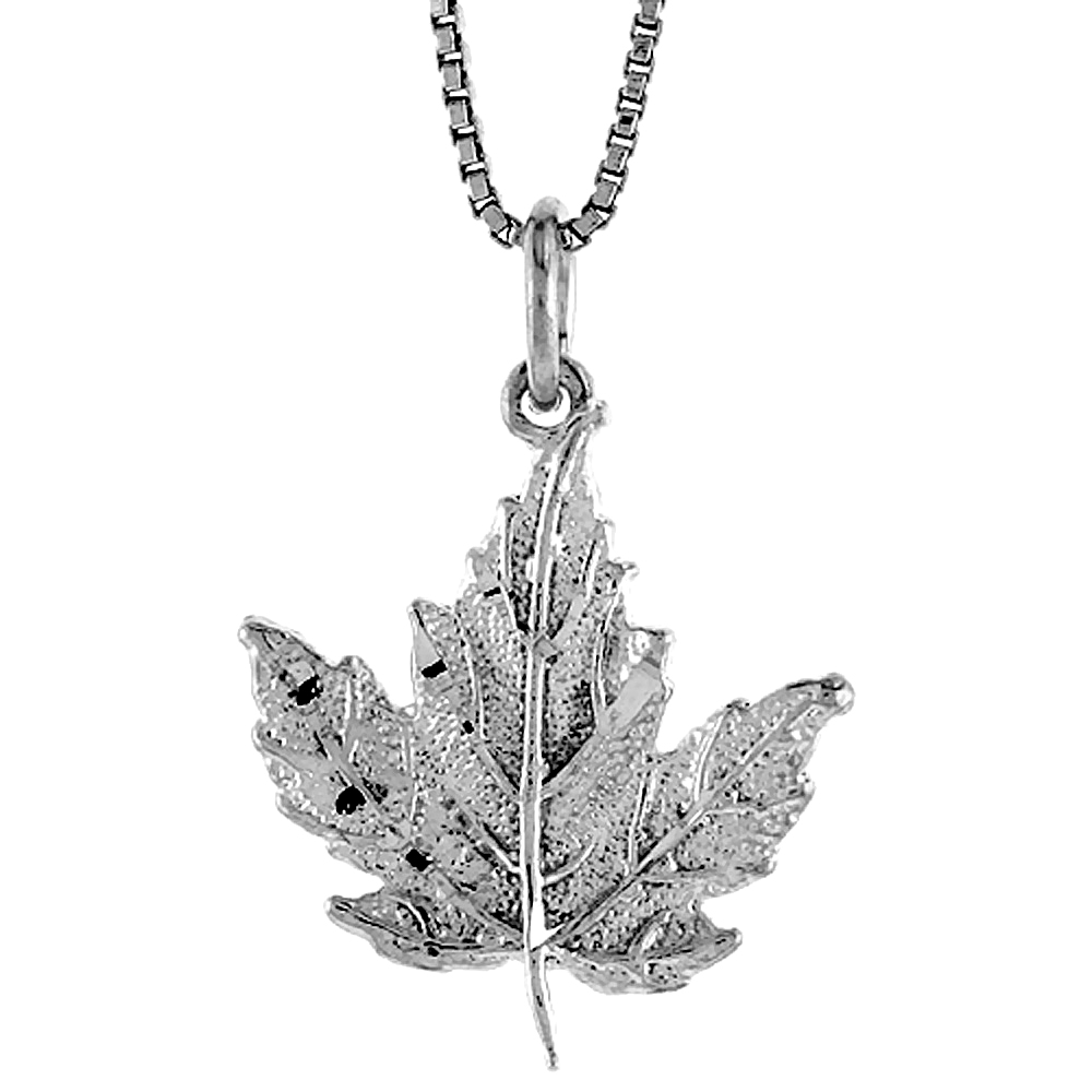 STERLING SILVER MAPLE LEAF PENDANT, 3/4 INCH TALL