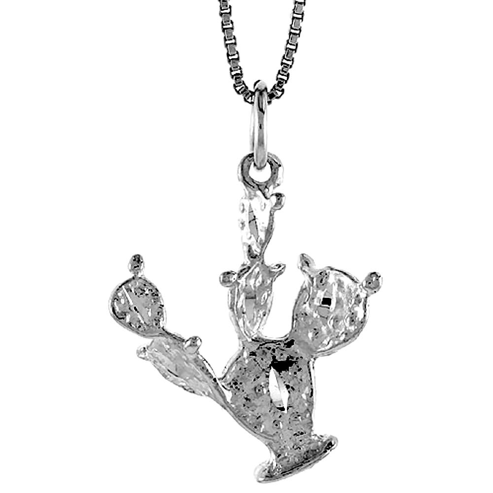 STERLING SILVER CACTUS PENDANT, 7/8 INCH TALL