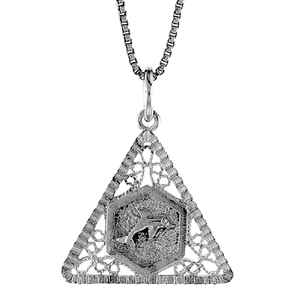 STERLING SILVER TRIANGULAR FILIGREE PENDANT, 3/4 INCH TALL